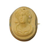 Victorian Gilt Metal Mounted Carved Lava Classical Cameo Brooch Antique c1840