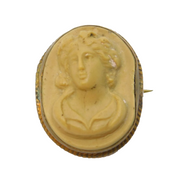 Victorian Gilt Metal Mounted Carved Lava Classical Cameo Brooch Antique c1840