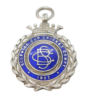 Sterling Silver & Enamel Cricket Sporting Fob Medal Antique 1927 Birmingham