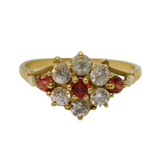 9ct Yellow Gold, Garnet & Paste Set Floral Dress Ring Vintage London