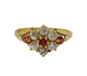 9ct Yellow Gold, Garnet & Paste Set Floral Dress Ring Vintage London