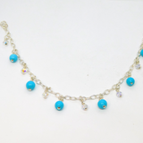 Sterling Silver Turquoise & Crystal Beaded Drop Bracelet Contemporary c2015