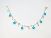 Sterling Silver Turquoise & Crystal Beaded Drop Bracelet Contemporary c2015