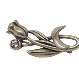 Sterling Silver & Paste Set Rose Flower Brooch Pin Vintage c1970