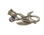 Sterling Silver & Paste Set Rose Flower Brooch Pin Vintage c1970