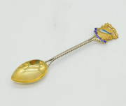 Edwardian Gold on Sterling Silver Enamel Newquay Souvenir Spoon Antique 1905