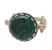 20th Century White Metal Green Agate Centurion Ancient Style Signet Ring Antique