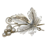 Taxco Mexican Sterling Silver Grape & Leaf Pattern Brooch Pin Vintage c1970s