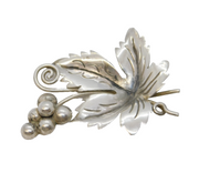 Taxco Mexican Sterling Silver Grape & Leaf Pattern Brooch Pin Vintage c1970s