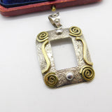 Sterling Silver & Swirling Brass Frame Pendant Vintage c1970