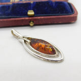 Sterling Silver Cabochon Baltic Amber Charm Pendant Vintage c1970