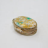 Sterling Silver White & Aqua Glass & Gold Foil Pill Box Pendant Vintage c1970