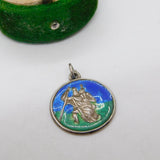 Sterling Silver Enamel St Christopher Travel Charm Pendant Vintage c1970