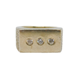Sterling Silver 3 Stone White Topaz Signet Ring Modern 2000 Birmingham Size N