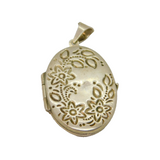Sterling Silver Floral Pattern Oval Double Locket Pendant Vintage c1970s