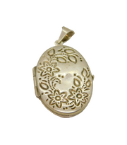 Sterling Silver Floral Pattern Oval Double Locket Pendant Vintage c1970s