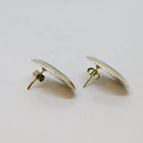 Pair of Sterling Silver Black Enamel Large Oval Stud Earrings Vintage c1970