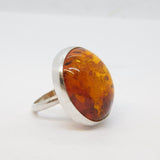 Sterling Silver & Baltic Amber Set Statement Dress Ring Vintage c1970