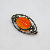 Sterling Silver Cabochon Carnelian Art Deco Floral Pin Brooch Antique c1920