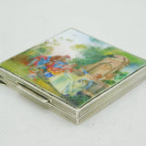 Sterling Silver & Enamel Regency Scene Makeup Compact Antique 1924 Birmingham