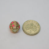 Sterling Silver Pink Enamel Floral Charm Bead For Bracelet Vintage c2000