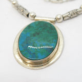 Sterling Silver Raw Turquoise Set Drop Pendant Necklace Vintage c1980