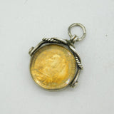 Victorian Sterling Silver Enamelled Sixpence Coin Spinner Fob Antique 1887