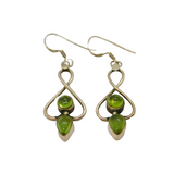 Pair of Sterling Silver 4 Cabochon Peridot Studio Drop Earrings Vintage c1970