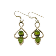Pair of Sterling Silver 4 Cabochon Peridot Studio Drop Earrings Vintage c1970