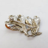 Sterling Silver & Baltic Amber Naturalistic Dress Brooch Vintage c1970