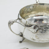 Art Nouveau Planished Sterling Silver Sugar Bowl & Tongs Antique 1906 Birmingham