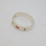 Sterling Silver Pink Sapphire & White Topaz Set Band Ring Modern c2000 Size X