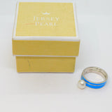 Sterling Silver Blue Enamel & Pearl Stacking Rings Vintage c2000 Size Q 1/2