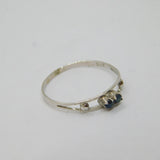 Sterling Silver Two Stone Sapphire Stacking Band Ring Modern c1990 Size N 1/2