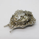 20th Century Norwegian Silver Plated & Pearl Heraldic Crest Brooch c1920s