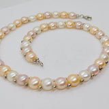 Sterling Silver Multi-Colour Pastel Button Pearl Collar Necklace Modern c1990