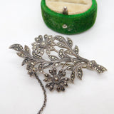 Sterling Silver Marcasite Set Floral Spray Brooch Antique c1920 Art Deco