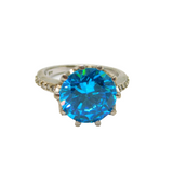Sterling Silver Blue & Clear CZ Cocktail Dress Ring Modern c1990 Size K