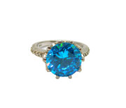 Sterling Silver Blue & Clear CZ Cocktail Dress Ring Modern c1990 Size K