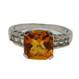 Sterling Silver Citrine & White Sapphire Dress Ring Vintage c1970 Size O 1/2