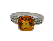 Sterling Silver Citrine & White Sapphire Dress Ring Vintage c1970 Size O 1/2