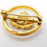 9ct Gold, Black Enamel & Seed Pearl Royal Navy Sweetheart Brooch Vintage