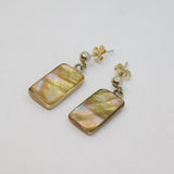 Pair of Sterling Silver Iridescent Shell Rectangle Drop Earrings Modern c1990
