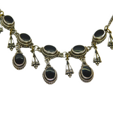 Sterling Silver Black Onyx Agate Deco Style Filigree Necklace Vintage c1970