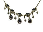 Sterling Silver Black Onyx Agate Deco Style Filigree Necklace Vintage c1970