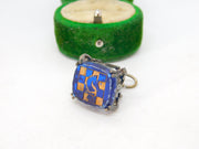 Base Metal & Blue Resin Chess Board Fob Charm Pendant Vintage c1970