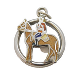 Sterling Silver Enamel Soldier on Horseback Charm Pendant Vintage c1970s