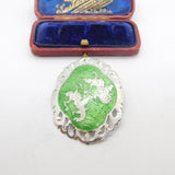 Siam Sterling Silver Green Niello Enamel Dancing Goddess Brooch Antique