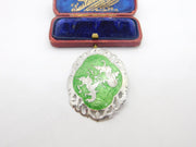 Siam Sterling Silver Green Niello Enamel Dancing Goddess Brooch Antique