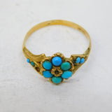 Victorian 15ct Yellow Gold, Turquoise & Diamond Floral Cluster Ring Antique